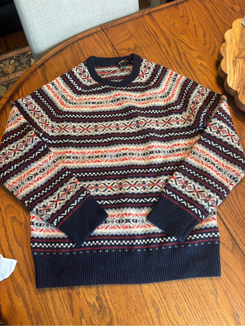 J.Crew 100% lambswool fair isle Nordic knit crewneck sweater men's S